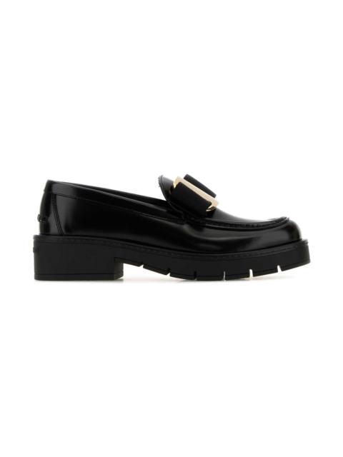 FERRAGAMO Black Leather Mirty Loafers