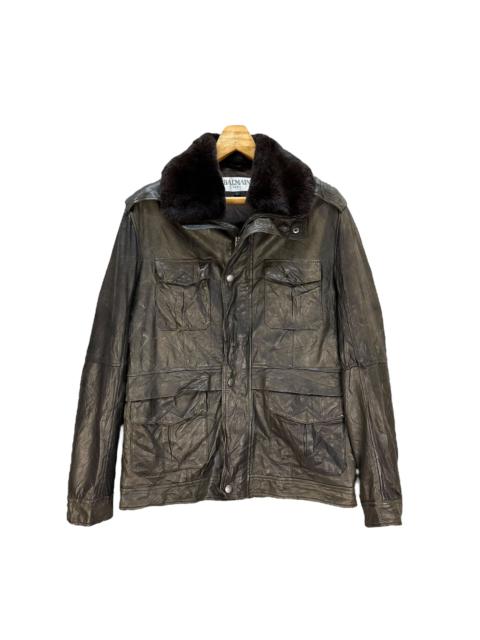 Balmain Vintage BALMAIN Fur Neck Sheepskin Leather Jacket #A65-1548