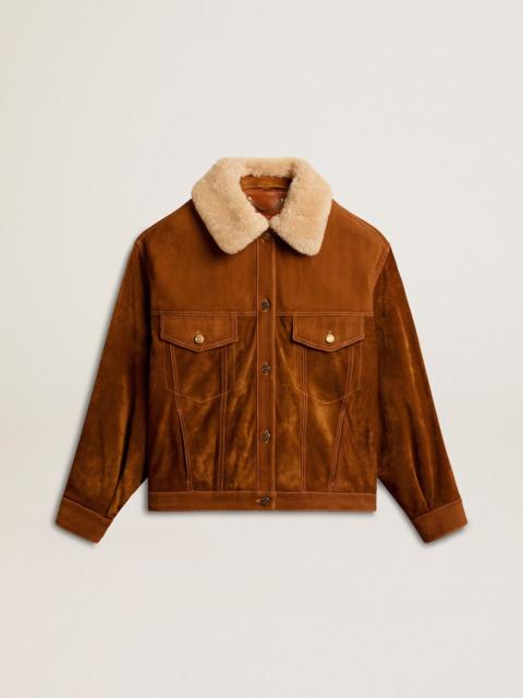 Golden Goose Women's jacket in tobacco-colored split leather with a shearling collar