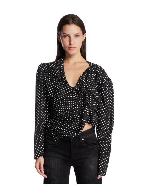 BALENCIAGA Black Polka-Dot Tucked-In Viscose Crepe Blouse
