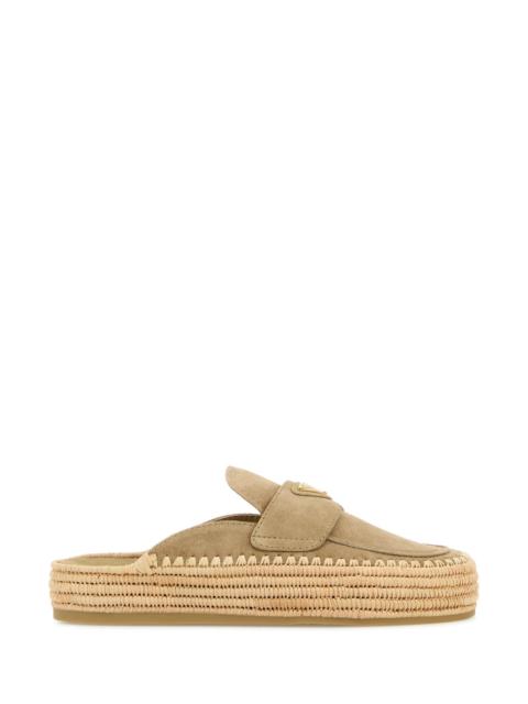 Prada Women Cappuccino Suede Slippers