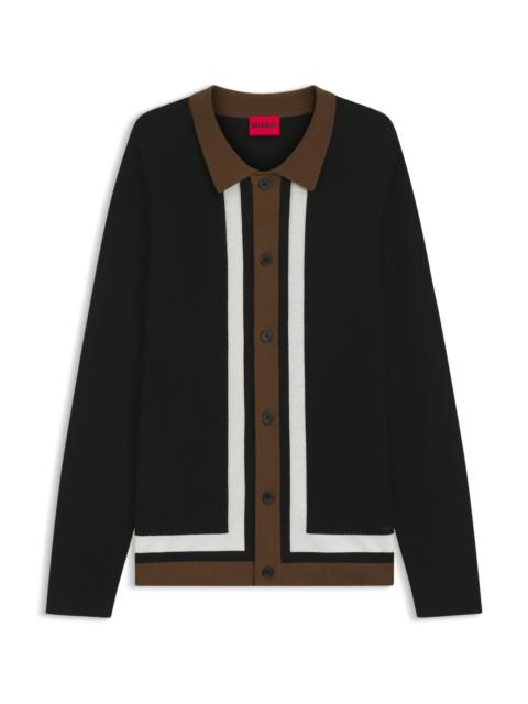 HUGO BUTTON-UP SWEATER WITH CONTRAST STRIPES