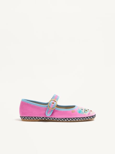 Valentino MARY-JANE ENDOUCE VELVET BALLERINA WITH LE CHAT DE LA MAISON EMBROIDERY