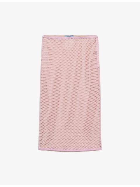 Prada Triangle-Logo Cotton Mesh Midi Skirt