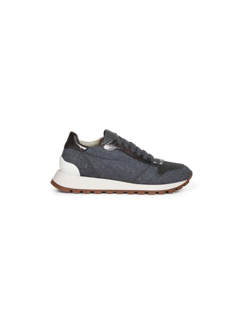 Brunello Cucinelli Women Grey Flannel Embroidered Sneakers