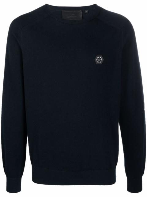 PHILIPP PLEIN logo-patch crew neck jumper