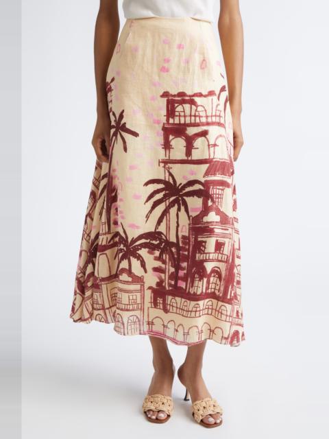 Johanna Ortiz Johanna Ortiz Steps of Joy Tropical Print A-Line Linen Skirt in Ecru /Wine at Nordstrom