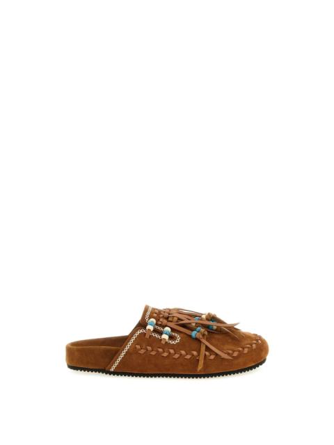 Alanui ALANUI The Journey Brown Suede Fringe Sabots New And Authent