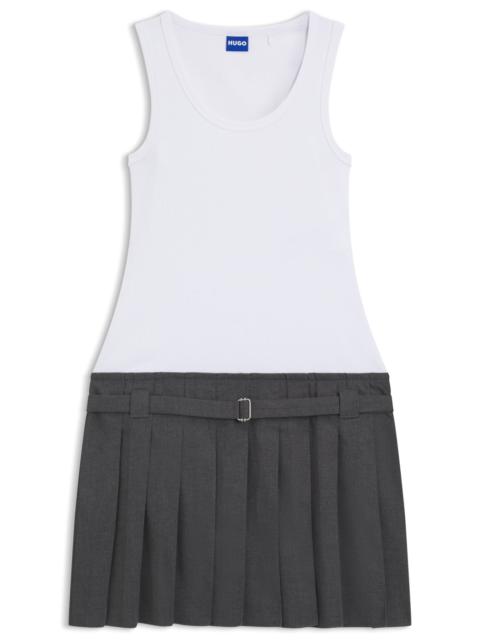 HUGO RIBBED TANK DRESS WITH PLEATED SKIRT