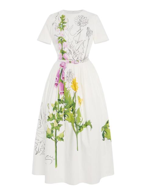 Oscar de la Renta Dandelion-Printed Cotton-Poplin Midi Dress white