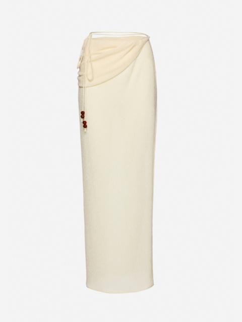 MAGDA BUTRYM Draped wrap maxi skirt with beads in cream