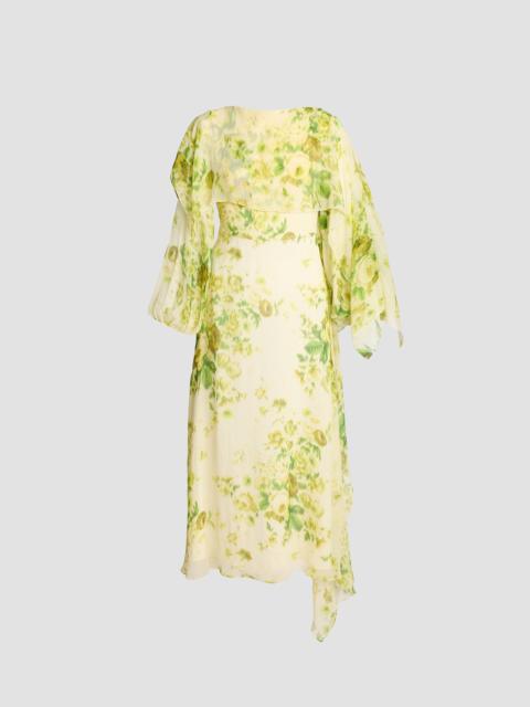 Erdem FLORAL PRINT SILK CREPONNE DRAPED MIDI DRESS