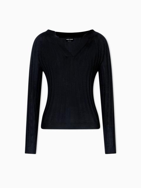 GIORGIO ARMANI CREW-NECK RIB-KNIT JUMPER IN CASHMERE AND SILK