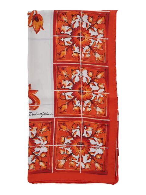 Dolce & Gabbana Dolce & Gabbana Women Orange Square Scarf With All-Over Majolica Print In Silk For Women