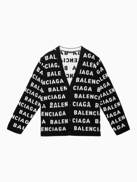 Balenciaga Black/White All Over Logo Cardigan Sweater