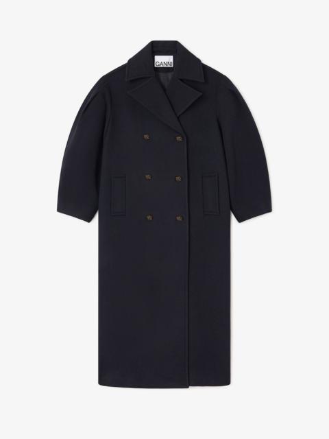GANNI DARK BLUE WOOL PEACOAT LONG