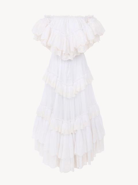 Chloé LONG RUFFLED DRESS IN COTTON VOILE