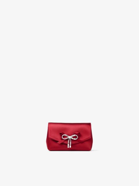 JIMMY CHOO Soft Bow Mini Bag
Ruby Red Satin Mini Bag with Crystal Bow