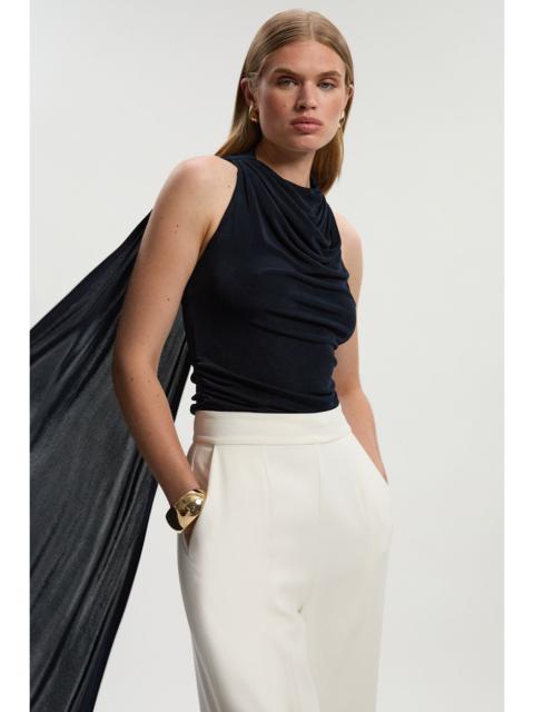 KAREN MILLEN Premium Slinky Crepe High Neck Scarf Detail Bodysuit