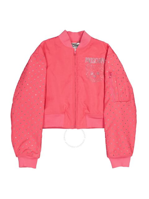 Moschino Ladies Fuschia Pink Crystal Detail Bomber Jacket, Brand Size 38 (US Size 4)