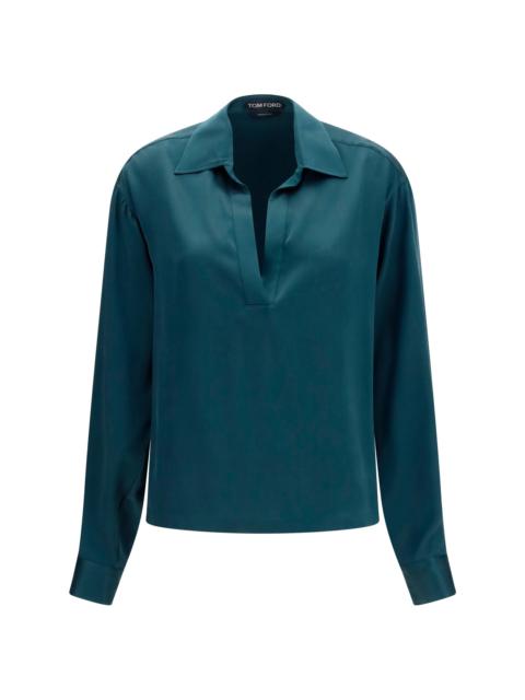 TOM FORD Tom Ford Deep V-neck Silk Shirt Teal