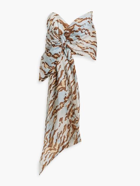 Zimmermann Strapless bow-detailed zebra-print silk-organza top