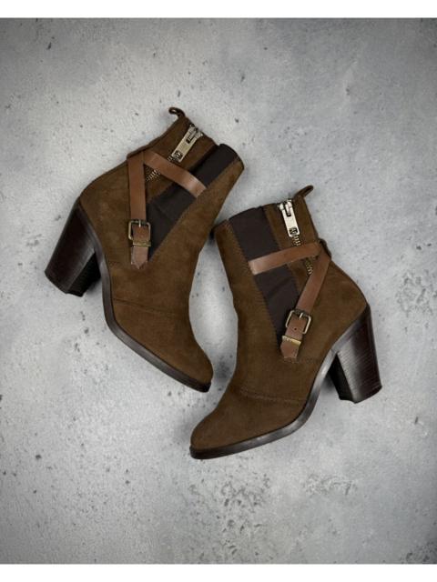 Diesel Diesel Suede Leather Heeled Ankle Boots Brown Buckle Strap