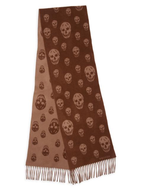 Alexander McQueen McQueen Skull Jacquard Double Face Wool & Cashmere Fringe Scarf in Light Brown/Camel at Nordstrom