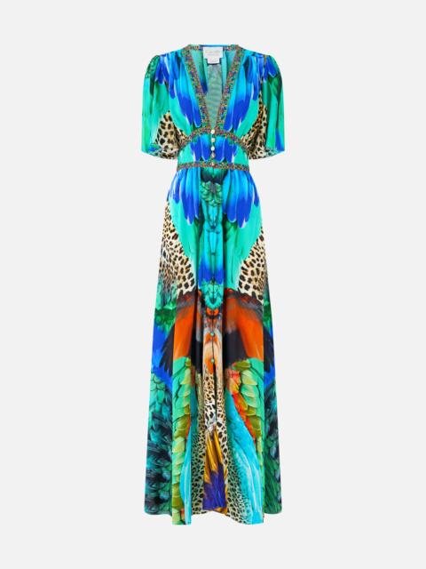 CAMILLA SHAPED WAISTBAND DRESS WITH FLUTTER SLEEVES