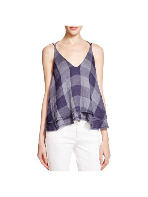 Other Designers Vintage Havana Navy Plaid Checker Flowy Swing Tank