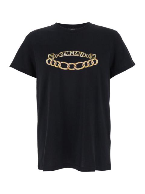 Balmain Balmain Men Black Crewneck T-Shirt With Logo Print On The Front In Cotton Man