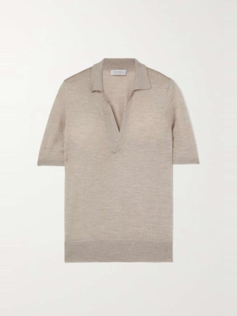 Frank cashmere and silk-blend polo shirt Beige