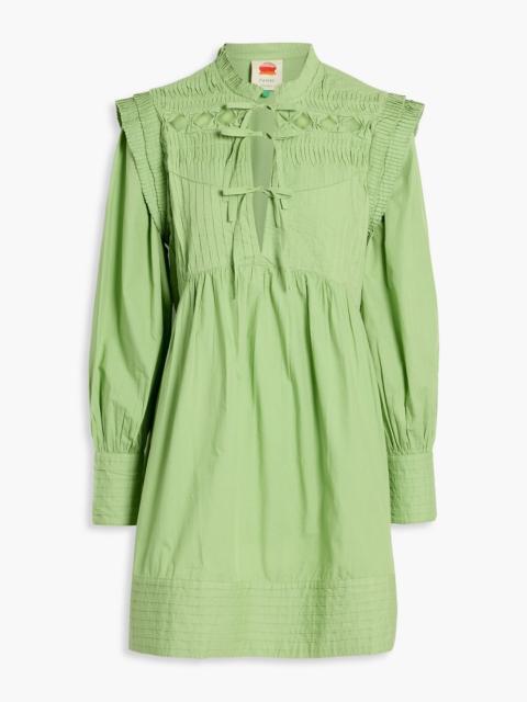 FARM RIO Pintucked cotton-poplin mini dress