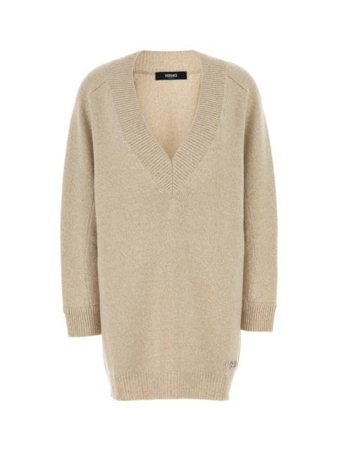 VERSACE Melange beige wool blend sweater dress