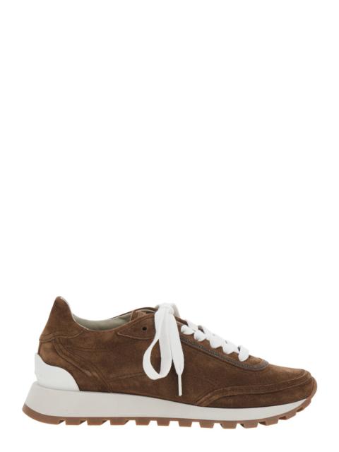 Brunello Cucinelli Brunello Cucinelli Women Brown Low Top Sneakers With Perforated Round Toe And Rubber Sole In Suede F