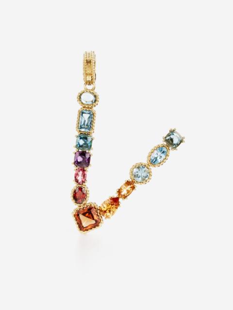 Dolce & Gabbana Charm V Lettering 18-carat yellow gold and multicolored gems