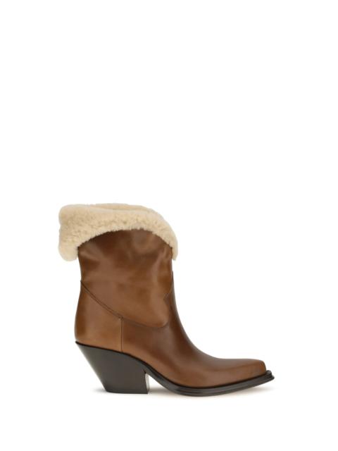 Chloé Chloé Azelan Fur-lined Ankle Boots Amber Brown