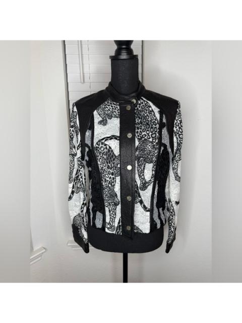 Other Designers Yigal Azrouel Black and White Leopard Bomber Jacket