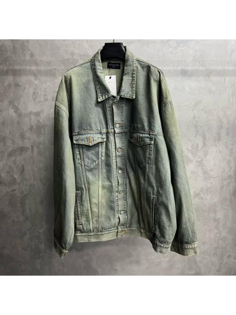 BALENCIAGA Balenciaga Blue Long-Sleeve Denim Jacket with Rear Logo Lettering Print and Single-Breasted Closure