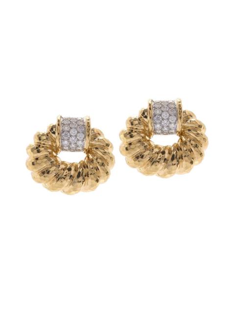 DAVID WEBB Diamond Hammered Oval Rope Earrings