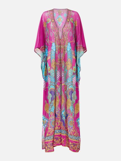 CAMILLA LONG V NECK KAFTAN WITH RING FRONT TRIM