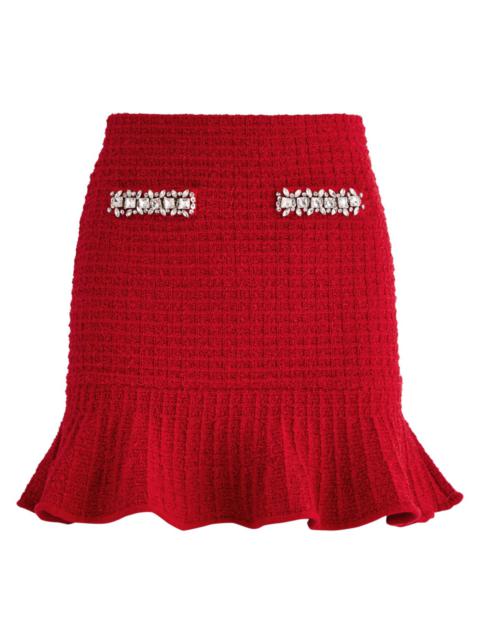 Self-portrait Metallic-weave Waffle-knit Mini Skirt