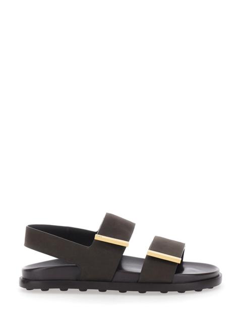Tod's Tod's Women Brown Leather Sandals With Strap Design And Metallic Logo Details For Women