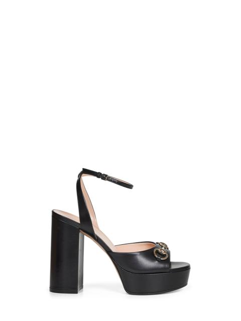 GUCCI Gucci Women Black Leather Platform Sandals With Horsebit