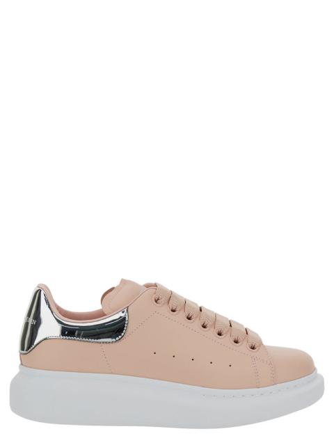 Alexander McQueen Alexander Mcqueen Women Pink Low Top Sneakers With Oversized Platform And Metallic Heel Tab In Leath