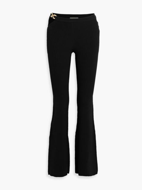 NICHOLAS Chain-trimmed ribbed-knit flared pants