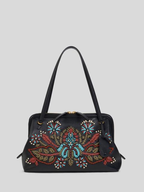 Etro MEDIUM LEATHER DOC SHOULDER BAG WITH EMBROIDERY
