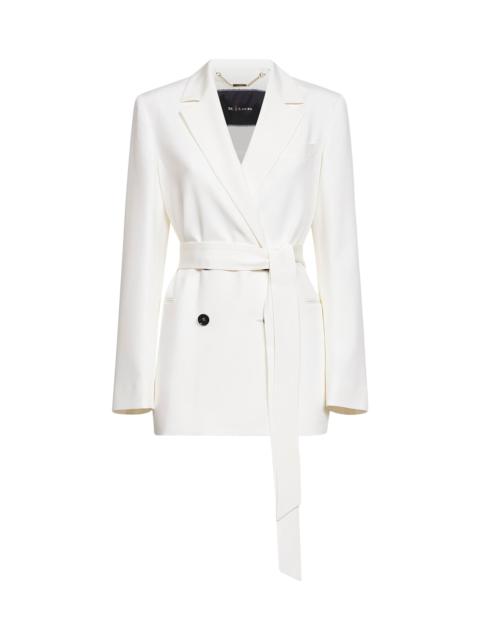Other Designers Kiton Women White Stretch Silk Satin Belted Double-Breasted Blazer