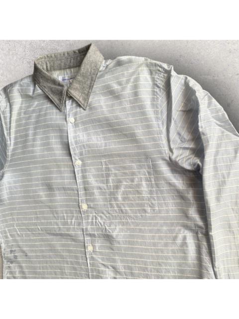 Comme Des Garçons Silk Blue Stripe With Contrast Grey Wool Collar