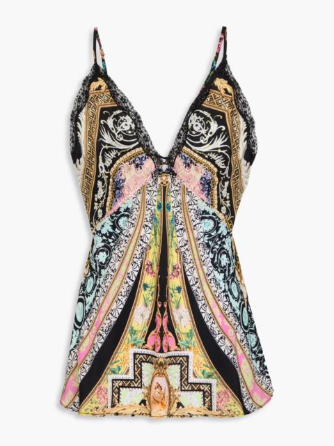 CAMILLA Crystal-embellished printed silk crepe de chine camisole